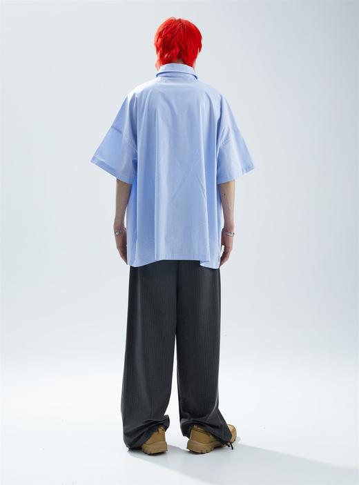 SFTTR 2021SS 廓形蓝白条纹衬衣男女宽松简约造型立体短袖衬衫 商品图2