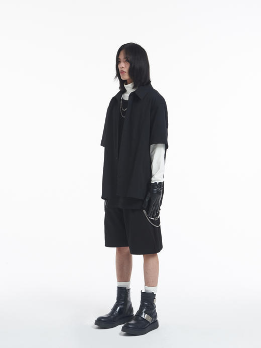 TERRAINCOGNITA春夏新品金属烫银基础宽松短袖衬衫男潮休闲女同款 商品图2