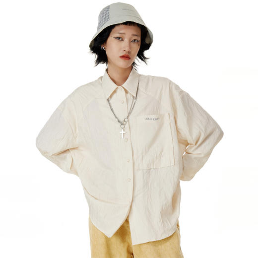 HOLONOMIC 原创设计褶皱感落肩宽松长袖衬衫 商品图1