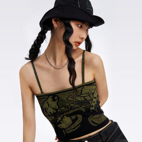 HOLONOMIC 原创冰丝麻针织修身短款印花设计感小众外穿吊带背心