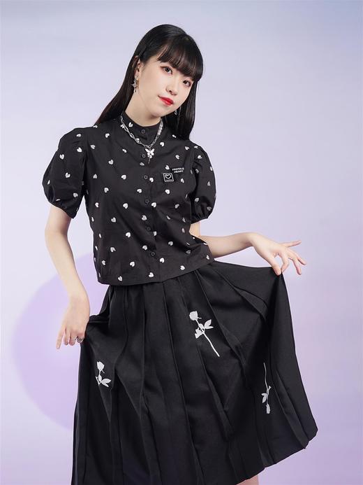 fragileheart易碎商店夏季立领原创设计小众爱心元素黑色衬衫女 商品图1