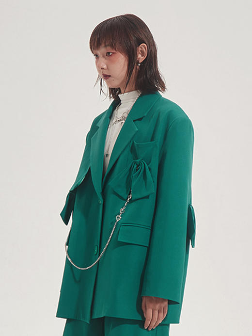 原创设计 少女蝴蝶结墨绿西装黑色套装早秋时髦150小个子女生外套 商品图2