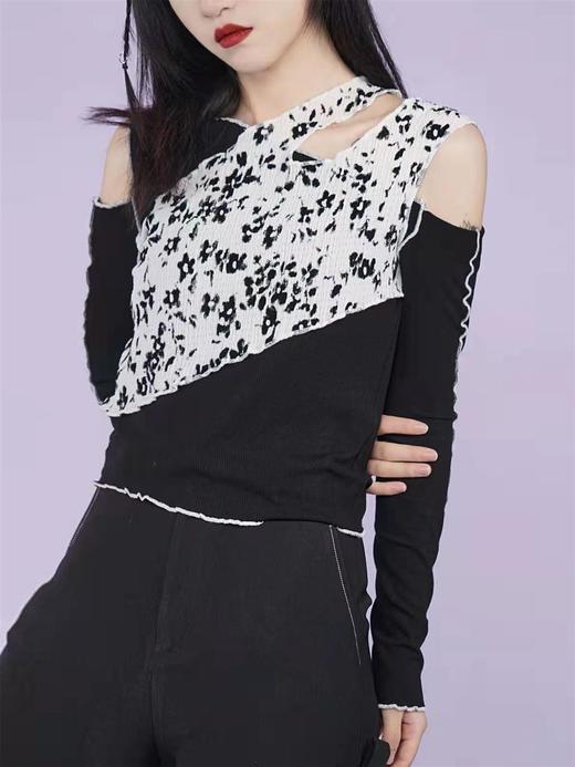 fragileheart易碎商店人见人爱的打底衫拼接露肩T恤修身上衣美女 商品图1