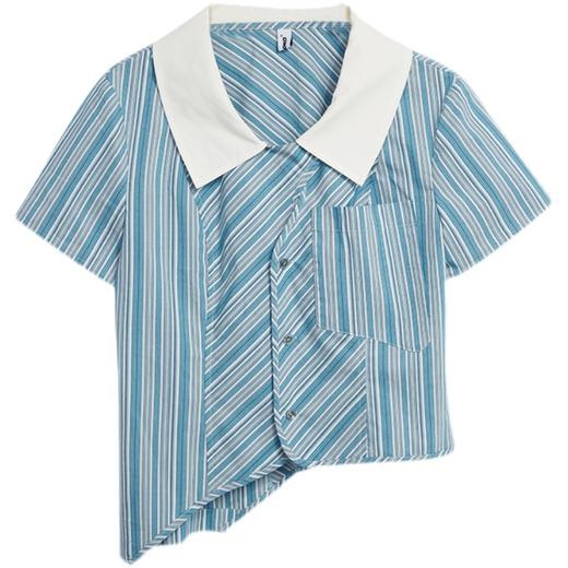 HOLONOMIC 原创不规则短款设计感小众条纹翻领衬衫 商品图4