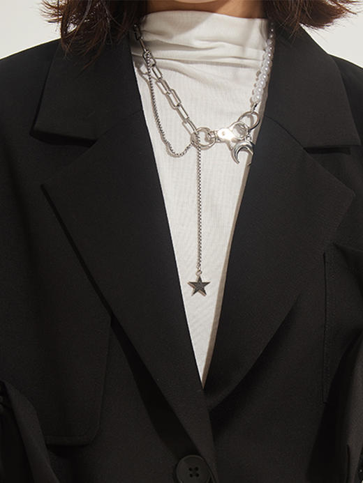 原创设计自制月亮项链星星吊坠时尚少女百搭单品秋冬银色毛衣链 商品图1