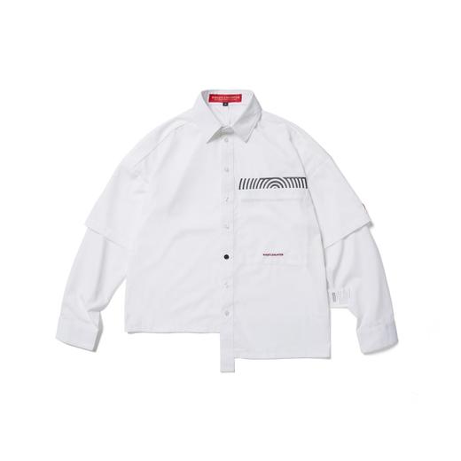 WHISTLEHUNTER秋冬男女潮牌解构拼接刺绣落肩宽松白衬衫OVERSIZE 商品图4