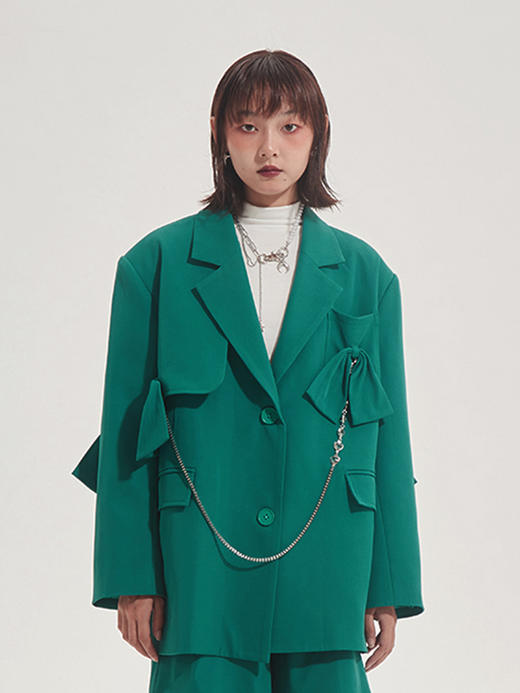 原创设计 少女蝴蝶结墨绿西装黑色套装早秋时髦150小个子女生外套 商品图1