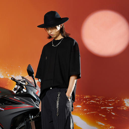 WHISTLEHUNTER(WSTHT)基础金属标圆领短袖 反向缝线宽松落肩T恤 商品图0