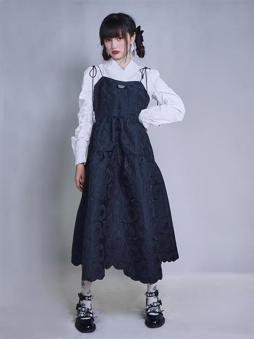 fragileheart易碎商店 黑白色提花连衣裙女春装收腰显瘦a字吊带裙 商品图1