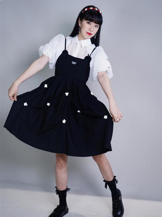 fragileheart易碎商店黑色吊带连衣裙女春夏可爱小花赫本风小黑裙 商品图1