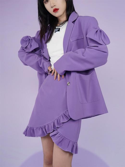 【fragileheart易碎商店春季纯色黑色花边不规则包臀裙紫色短裙女 商品图1