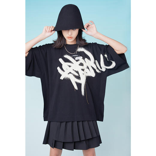 HOLONOMIC 原创一片式结构设计感小众涂鸦印花短袖T恤 商品图1