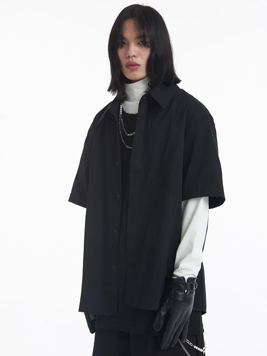 TERRAINCOGNITA春夏新品金属烫银基础宽松短袖衬衫男潮休闲女同款 商品图3