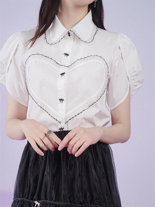 fragileheart易碎商店夏季原创设计小众爱心花边白色短袖衬衫女 商品图2