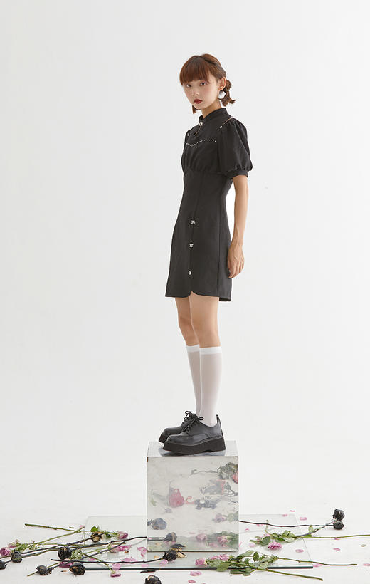 重工小众暗黑甜酷流行改良旗袍小个子女生心机显瘦连衣裙原创设计 商品图2