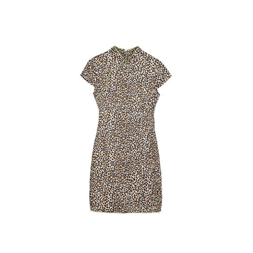 EhK 春夏 新年鸿运 白色拼色可调拉链 豹纹旗袍连衣裙年会礼服裙 商品图4