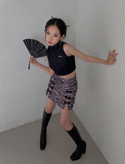 MATEMATE原创战斗改良旗袍黑蕾丝甜酷短上衣 商品图1