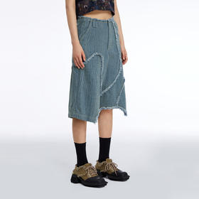 HOLONOMIC 原创不规则毛边分割宽松阔腿设计感小众牛仔五分短裤