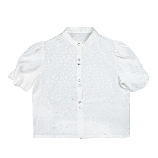 fragileheart原创玫瑰刺绣小高领法式泡泡袖蝴蝶结白衬衫春季上衣 商品图3