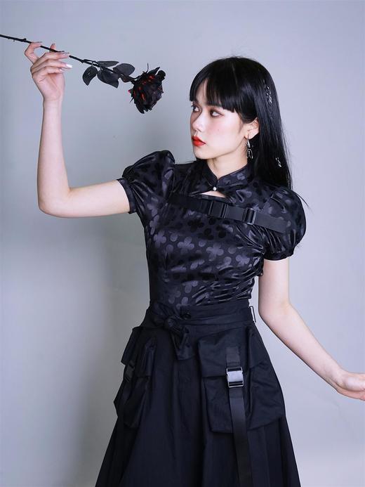 fragileheart原创印花修身短款衬衣2021春季改良旗袍机能上衣衬衫 商品图1