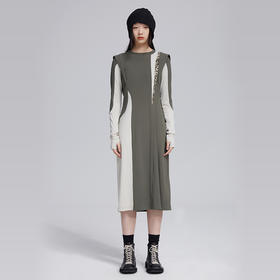 HOLONOMIC 原创可拆卸连帽分割拼接撞色修身设计感小众针织连衣裙