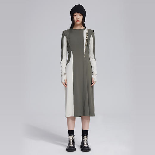 HOLONOMIC 原创可拆卸连帽分割拼接撞色修身设计感小众针织连衣裙 商品图0