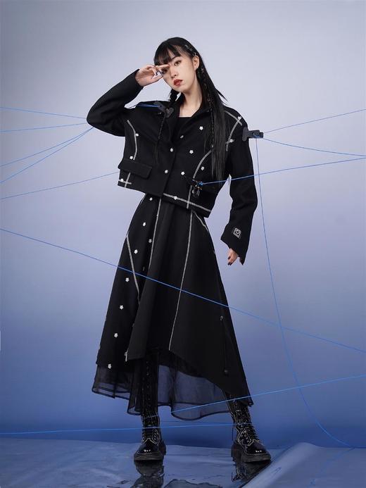 fragileheart易碎商店 黑色小花拼接西装毛呢外套女半身裙套装春 商品图0