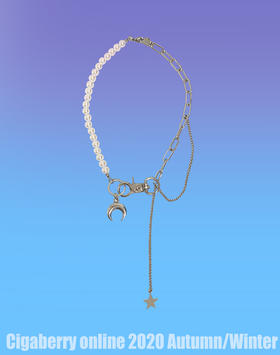 原创设计自制月亮项链星星吊坠时尚少女百搭单品秋冬银色毛衣链