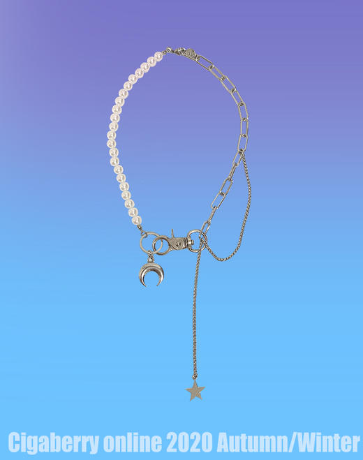 原创设计自制月亮项链星星吊坠时尚少女百搭单品秋冬银色毛衣链 商品图0