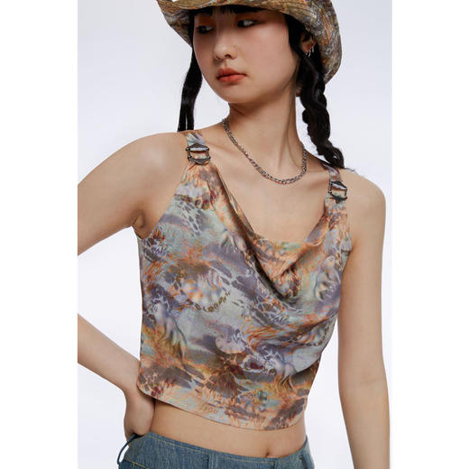 HOLONOMIC「第八大陆」原创荡领短款印花设计感小众外穿吊带背心 商品图2