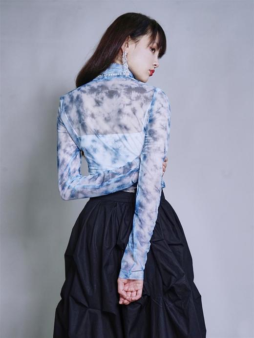 fragileheart蓝色扎染打底衫女春堆堆高领修身显瘦上衣蕾丝内搭新 商品图2