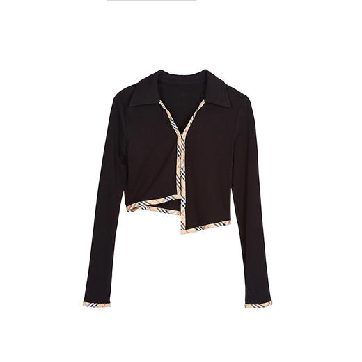 EhK 早秋黑色 复古拼色针织长袖 商品图3