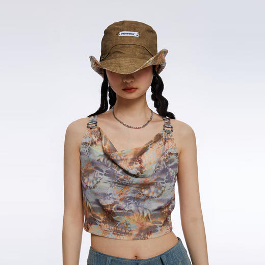 HOLONOMIC「第八大陆」原创荡领短款印花设计感小众外穿吊带背心 商品图0