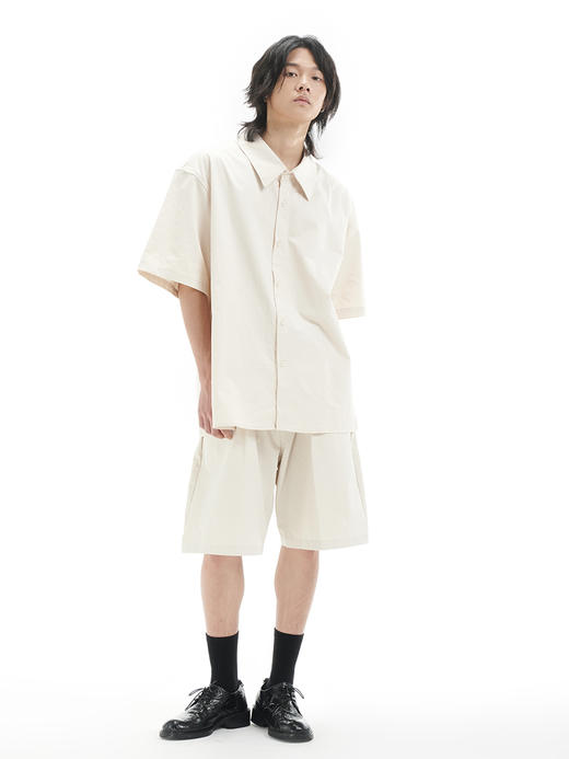 TERRAINCOGNITA21SS米白色宽松廓形百搭休闲衬衫基础通勤短袖男女 商品图1
