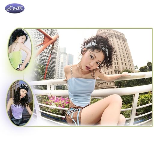 EhK 三色时髦 丝绒质感 链条胸衣吊带背心 商品图0