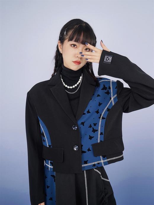 fragileheart易碎商店 蓝色蝴蝶拼接西装外套女设计感小众半身裙 商品图3
