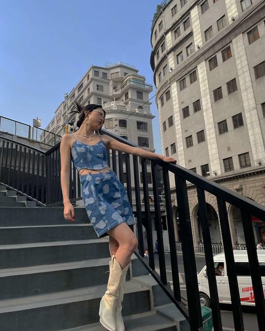 EhK 牛仔女孩 奶牛纹 可拆卸两穿链条牛仔 出游连衣裙2021新款夏 商品图3