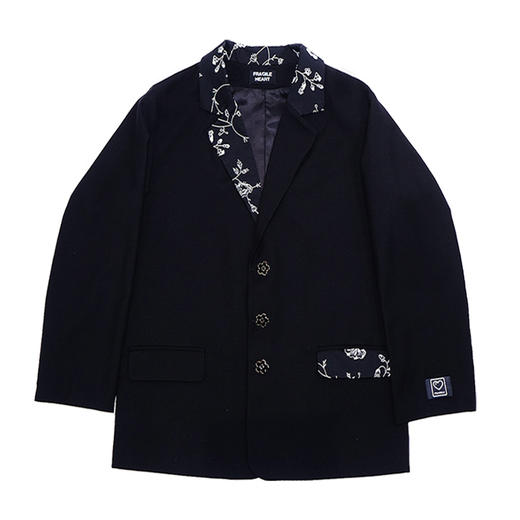 FragileHeart易碎商店黑色拼接小花西装外套女设计感小众西服上衣 商品图3