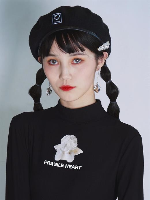 fragileheart易碎商店春季原创印花小高领修身黑白打底衫女针织衫 商品图1