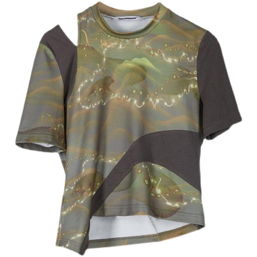 HOLONOMIC「第八大陆」原创设计感小众修身不规则镂空印花短袖T恤 商品图4