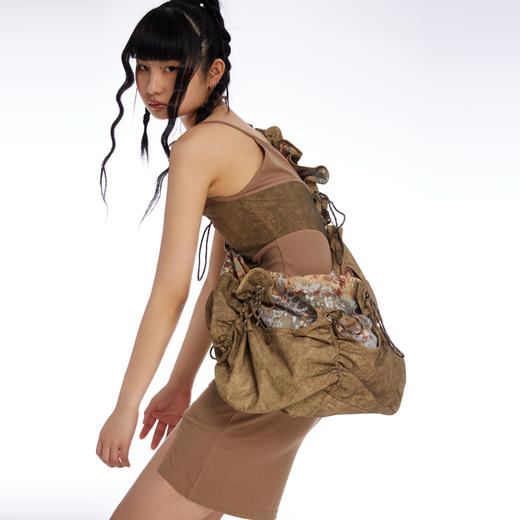 HOLONOMIC「第八大陆」原创设计印花拼接荷叶边单肩手提斜挎包 商品图1