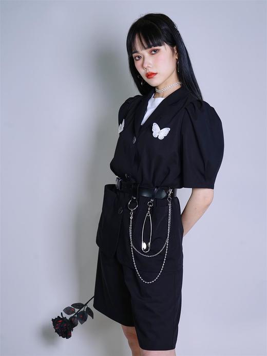 fragileheart易碎商店 蝴蝶刺绣短袖西装外套女春薄款泡泡袖上衣 商品图1