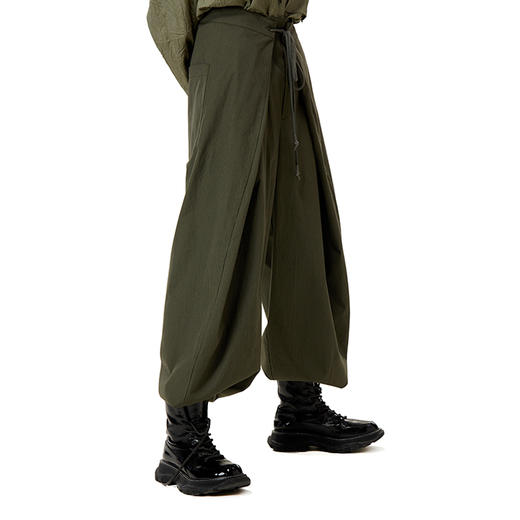 HOLONOMIC 原创双搭片抽绳绑带暗条纹设计感小众宽松阔腿萝卜裤 商品图3