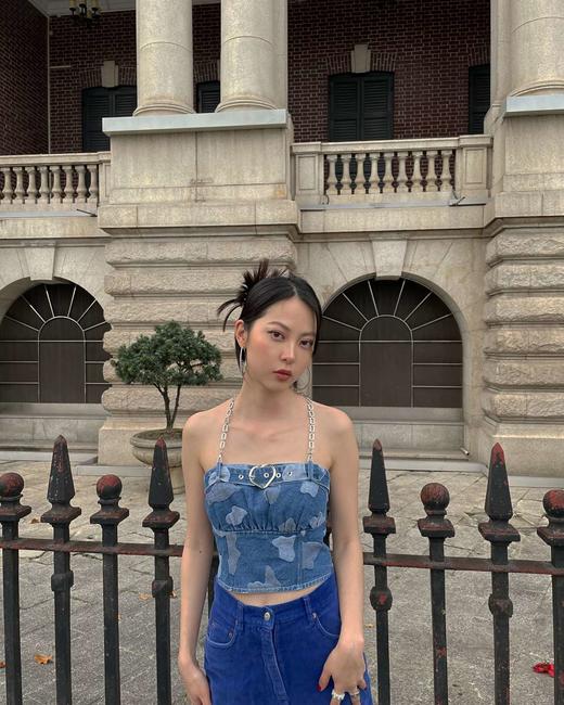 EhK 牛仔女孩 奶牛纹 可拆卸两穿挂脖吊带胸衣裹胸上衣 商品图2