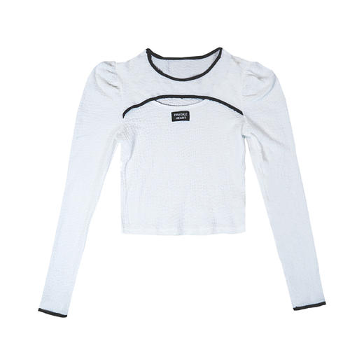 fragileheart 易碎商店镂空拼接长袖t恤黑白风打底衫女泡泡袖上衣 商品图3