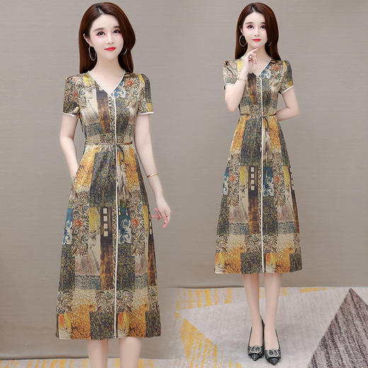 YWE  BOSY97印花连衣裙修身短袖大码气质【优】 商品图0