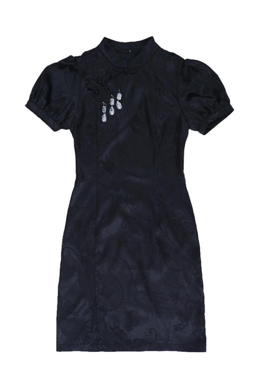 EhK 中式旗袍 吊钻装饰收腰泡泡袖少女复古连衣裙 商品图4