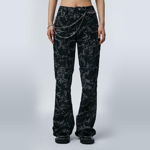 HOLONOMIC 原创可拆卸五分裤提花设计感小众印花修身直筒牛仔裤 商品图2