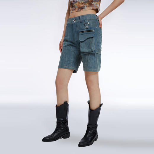 HOLONOMIC 原创可拆卸挂包高腰修身炒色牛仔短裤 商品图2