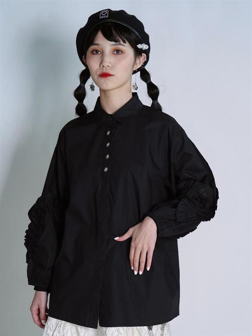 FragileHeart原创设计感衬衫女小众2021春黑白雏菊烫片灯笼袖衬衣 商品图1